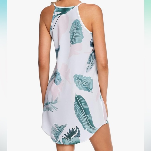 Sleeveless Boho Floral Leaf Mini Sundress Beach Coverup - Picture 9 of 9